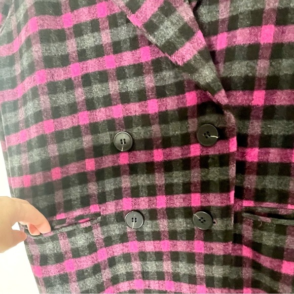 Avec Les Filles Plaid Double Breasted Coat Grey Black Pink. Size Medium. NWT. - Picture 11 of 12